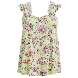 Torrid Floral Tank Top 2X Yellow Boho Euro Summer Ruffle Feminine Western Preppy